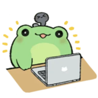 🐸 katak, laptop, komputer, lucu, kartun, hewan telegram sticker