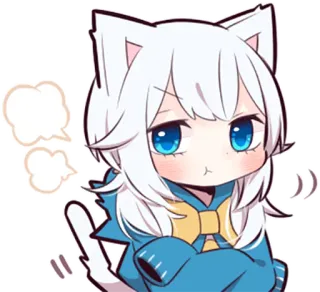 😤 gato, chibi, anime, kawaii, fofo, adesivo, azul, branco telegram sticker