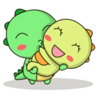 😘 carino, dinosauro, cartone animato, kawaii, animali, adesivo, amore, abbraccio whatsapp sticker