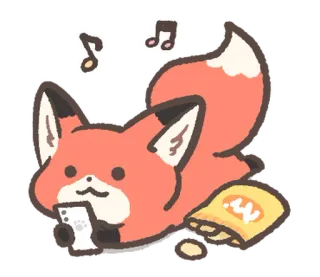 🥳 キツネ, 動物, かわいい, マンガ, ゲーム, チップス, 音符 telegram sticker