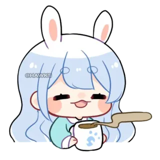 ☕️ @HAWKS carino, coniglio, kawaii, anime, bevanda, cucchiaio whatsapp sticker