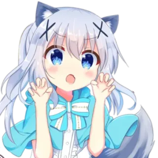 😮 Anime, Mignon, Fille, Loup, Kawaii, Dessin animé whatsapp sticker