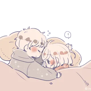 ✨ coppia, dormire, carino, letto, illustrazione telegram sticker