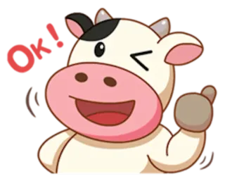 👌 OK! krowa, kciuk w górę, ok, kreskówka, zwierzę telegram sticker