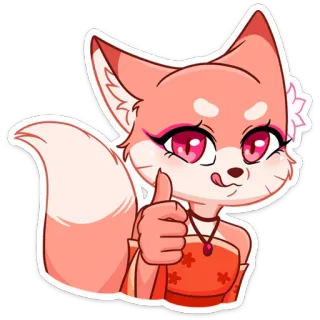 👍 лиса, аниме, большой палец вверх, стикер, мультфильм, кавай, милый telegram sticker