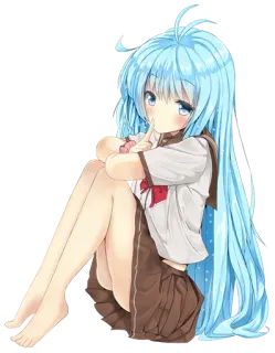 😏 Anime, Mangá, Garota, Uniforme escolar, Fofa, Cabelo longo, Cabelo azul telegram sticker