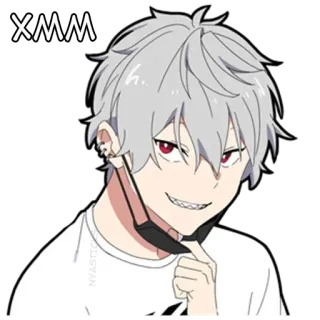 🤔 XMM Anime, Naklejka, Kreskówka, Postać, Chłopak, siwe włosy, czerwone oczy telegram sticker