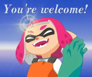 😇 You're welcome! добро пожаловать, приветствие, splatoon, персонаж, спасибо whatsapp sticker