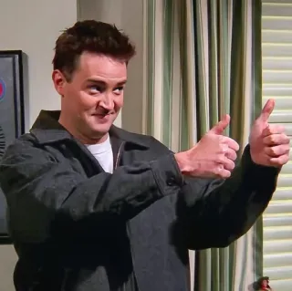 👍 Chandler Bing Friends Chandler Bing, Matthew Perry, Friends, Pouce levé, Sitcom whatsapp sticker