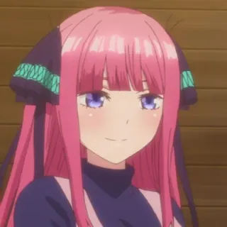 🙂 Nino Nakano The Quintessential Quintuplets Anime, Cabelo rosa, Olhos roxos, Personagem, Fofo, Nino telegram sticker