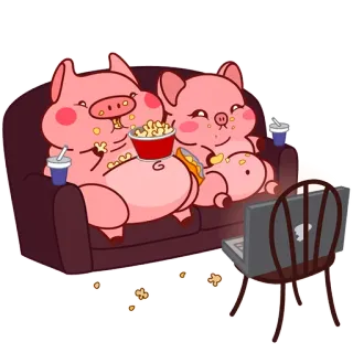 🐷 babi, sofa, film, popcorn, camilan, makanan, lucu telegram sticker