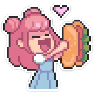 🌭 Pixel art, Panino, Cibo, Cartone animato, Carino, Capelli rosa telegram sticker