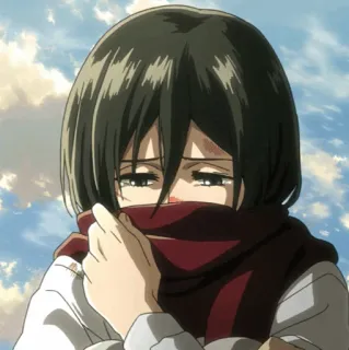 ❤️ Mikasa Ackerman Attack on Titan อนิเมะ, ตัวละคร, เศร้า, ผ้าพันคอ, น้ำตา whatsapp sticker
