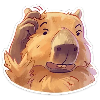 🤔 капибара, животное, грызун, думает, в замешательстве, милый telegram sticker