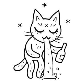 🍾 Katze, kotzen, betrunken, krank, Alkohol, Cartoon telegram sticker