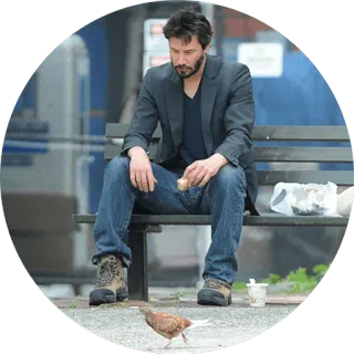😔 Keanu Reeves คีอานู รีฟส์, ผู้ชาย, นั่ง, นก, นักแสดง, คนดัง telegram sticker