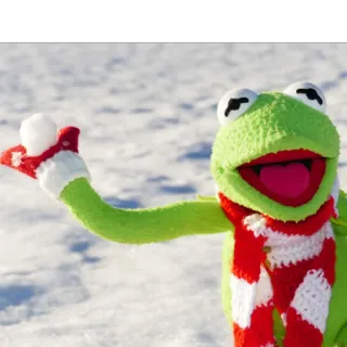 ❄️ Kermit 커밋, 머펫, 눈, 겨울, 목도리, 눈싸움, 빨강 및 흰색 telegram sticker