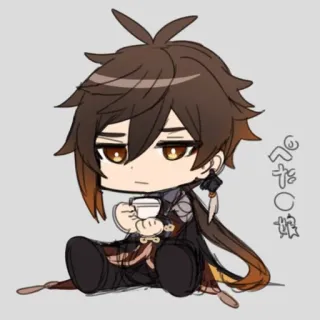 ☕️ Zhongli Genshin Impact ぺた〇姫 genshin impact, чжун ли, аниме, чиби, видеоигра telegram sticker
