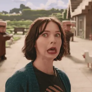 😱 scared, woman, minecraft, village, horror telegram sticker