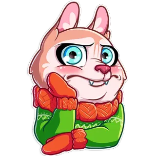 😐 animal, husky, dessin animé, autocollant, mignon, hiver telegram sticker