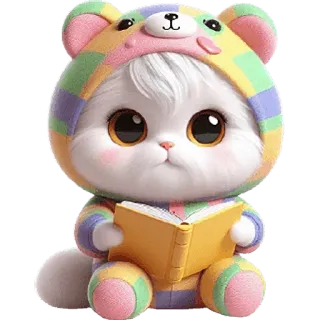 📚 귀여운, 새끼 고양이, 책, 독서, 고양이, 동물, 사랑스러운 telegram sticker