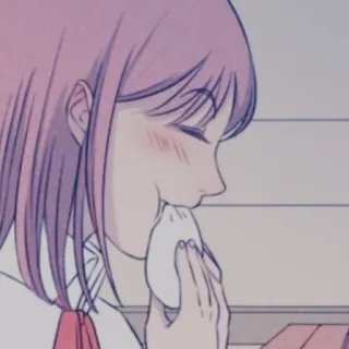 ✖ donna, mangiare, capelli rosa, anime, manga, felice telegram sticker