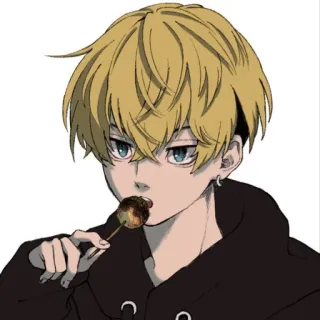 🍢 аниме, персонаж, блондинка, еда, мультфильм, ест telegram sticker