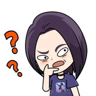 🤔 @maydroid question, thinking, purple hair, cartoon, confused, kawaii telegram sticker