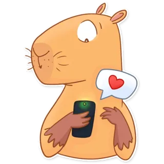 💌 Kapibara, Binatang, Kartun, Lucu, Telepon, Hati, Suka telegram sticker