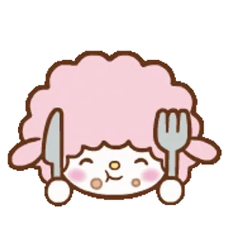 🐏 sheep, kawaii, cute, fork, knife, food, cartoon telegram sticker