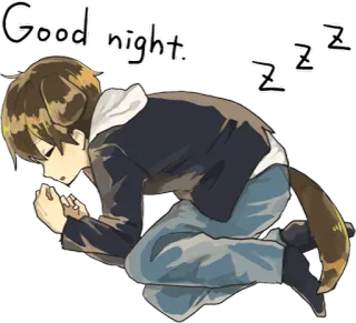 😴 Good night. selamat malam, tidur, anjing, anak laki-laki, anime, lelah, mimpi telegram sticker