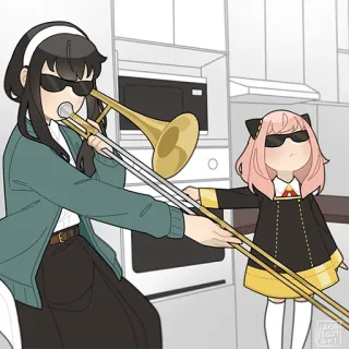 😎 Anya Forger Spy x Family Anime, Spy x Family, Anya, Fanart, Yor Forger, Trombone, Lunettes de soleil telegram sticker