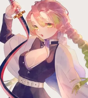 💕 Mitsuri Kanroji Demon Slayer anime, demon slayer, manga, mitsuri kanroji, love hashira, waifu, sword, anime girl telegram sticker