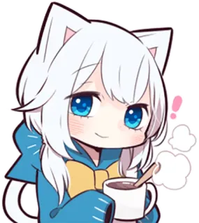 ☕ Catgirl, Anime, Fofo, Kawaii, Café, Bebida telegram sticker