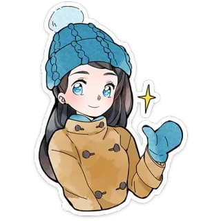 ⭐ musim dingin, gadis, imut, kartun, topi, sarung tangan telegram sticker