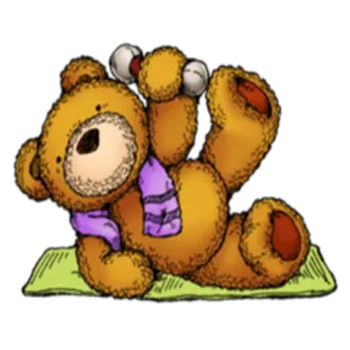 🏃‍♂ teddybeer, oefening, schattig, cartoon, gewichten, fitness telegram sticker