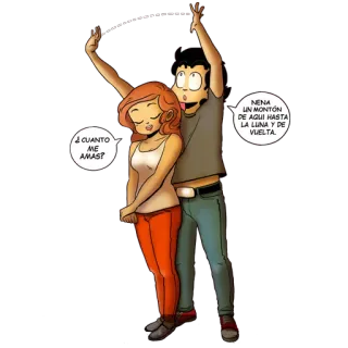 😚 ¿CUANTO ME AMAS? NENA UN MONTON DE AQUI HASTA LA LUNA Y DE VUELTA. любовь, пара, комикс, романтика telegram sticker