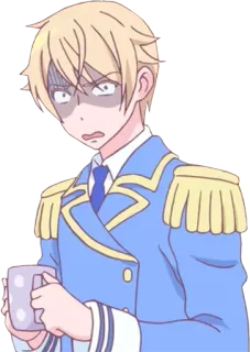 🍵 anime, capelli biondi, personaggio, sorpreso, tazza, uniforme whatsapp sticker
