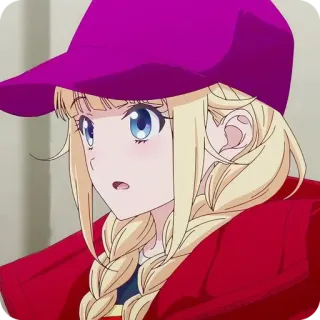 🙂 fille anime, cheveux blonds, chapeau rose, dessin animé, personnage, art, illustration whatsapp sticker