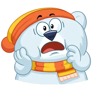 😱 dessin animé, ours polaire, mignon, autocollant, personnage, hiver, effrayé telegram sticker