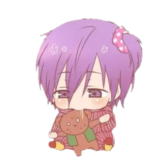 💜 Chibi, mignon, Animé, Dessin animé, Ours en peluche, Cheveux violets telegram sticker