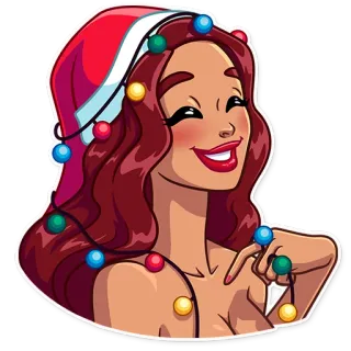 😊 christmas, woman, cartoon, santa hat, holiday, party telegram sticker