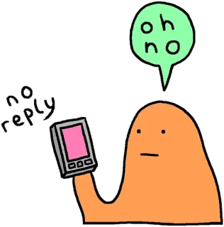 🤐 oh no no reply sticker, teléfono, personaje, mensaje, oh no, sin respuesta, triste, dibujos animados telegram sticker