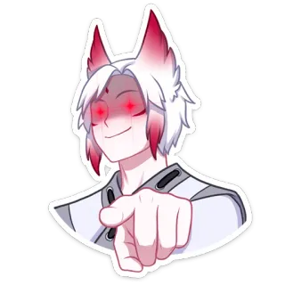 😈 Anime, Manga, Lisie uszy, Białe włosy, Wskazywanie, Kreskówka, Postać telegram sticker