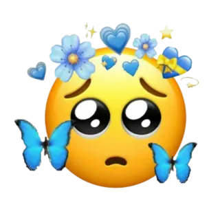 🥺 Emoji, Triste, Piangere, Blu, Fiori, Farfalla, Emoticon telegram sticker