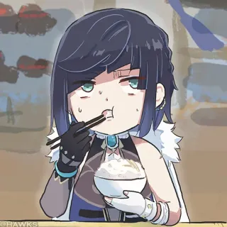 💠 Yelan Genshin Impact anime, video game, genshin impact, yelan, eating, chibi telegram sticker