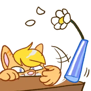 😼 chat, fleur, dessin animé, animal, vase, table, casser, briser telegram sticker