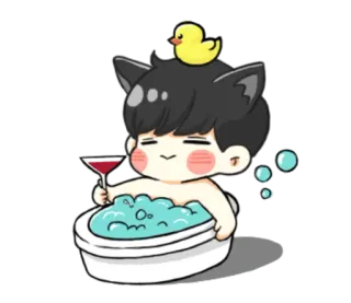💦 Kartun, Anime, Imut, Bak mandi, Santai, Bebek, Anak laki-laki, Minuman whatsapp sticker