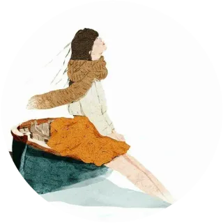 🙂 Frau, Boot, Illustration, Schal, Kleid, Sitzend, Tagträumen whatsapp sticker