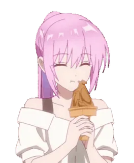 π anime girl, ice cream, cute, pink hair, eating telegram sticker